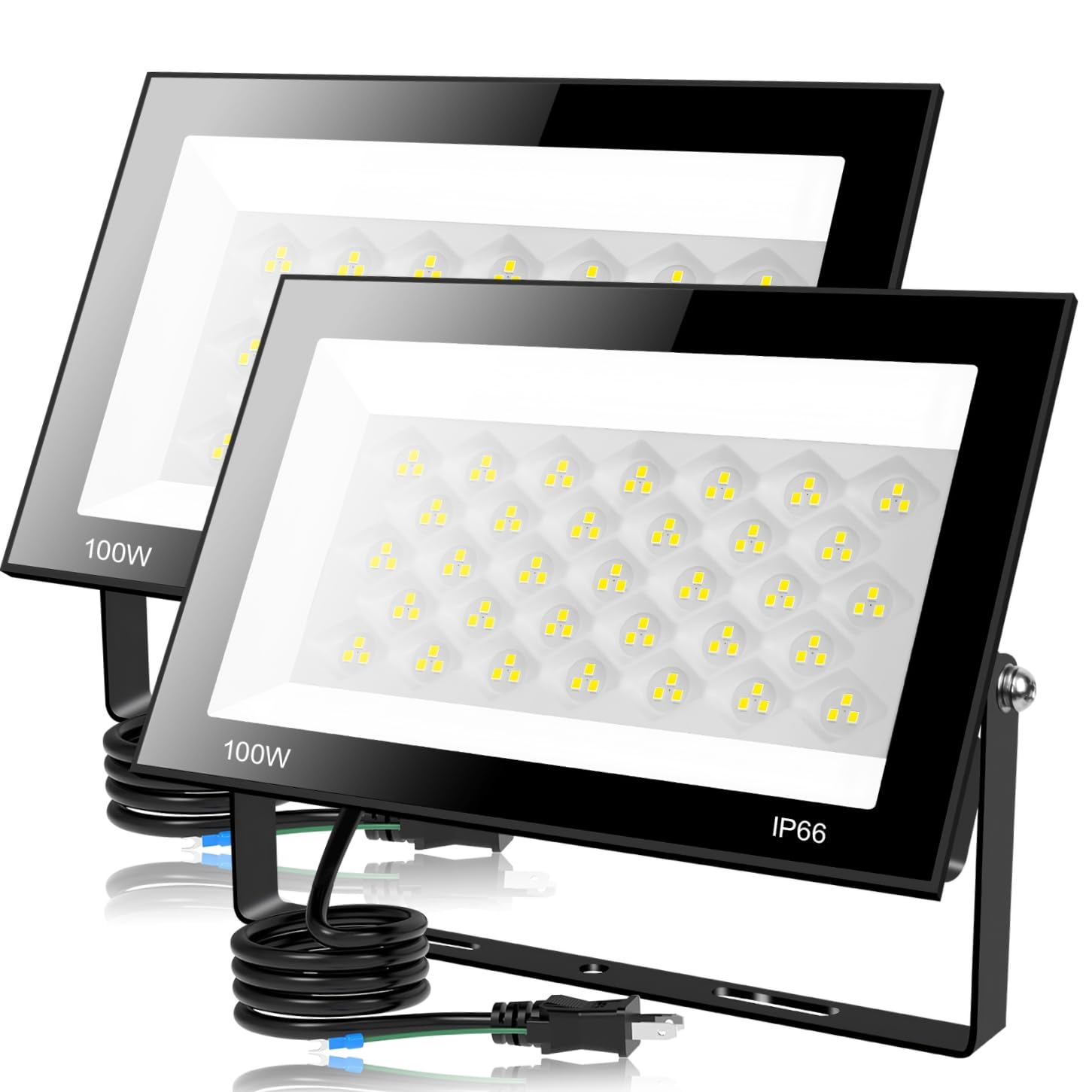 

[Set of 2] 100W 12,000LM Daylight LED Floodlight, IP66 Waterproof, Heavy Rainproof, Work Light, 100V Compatible, Grounded Plug, PSE Certified, High