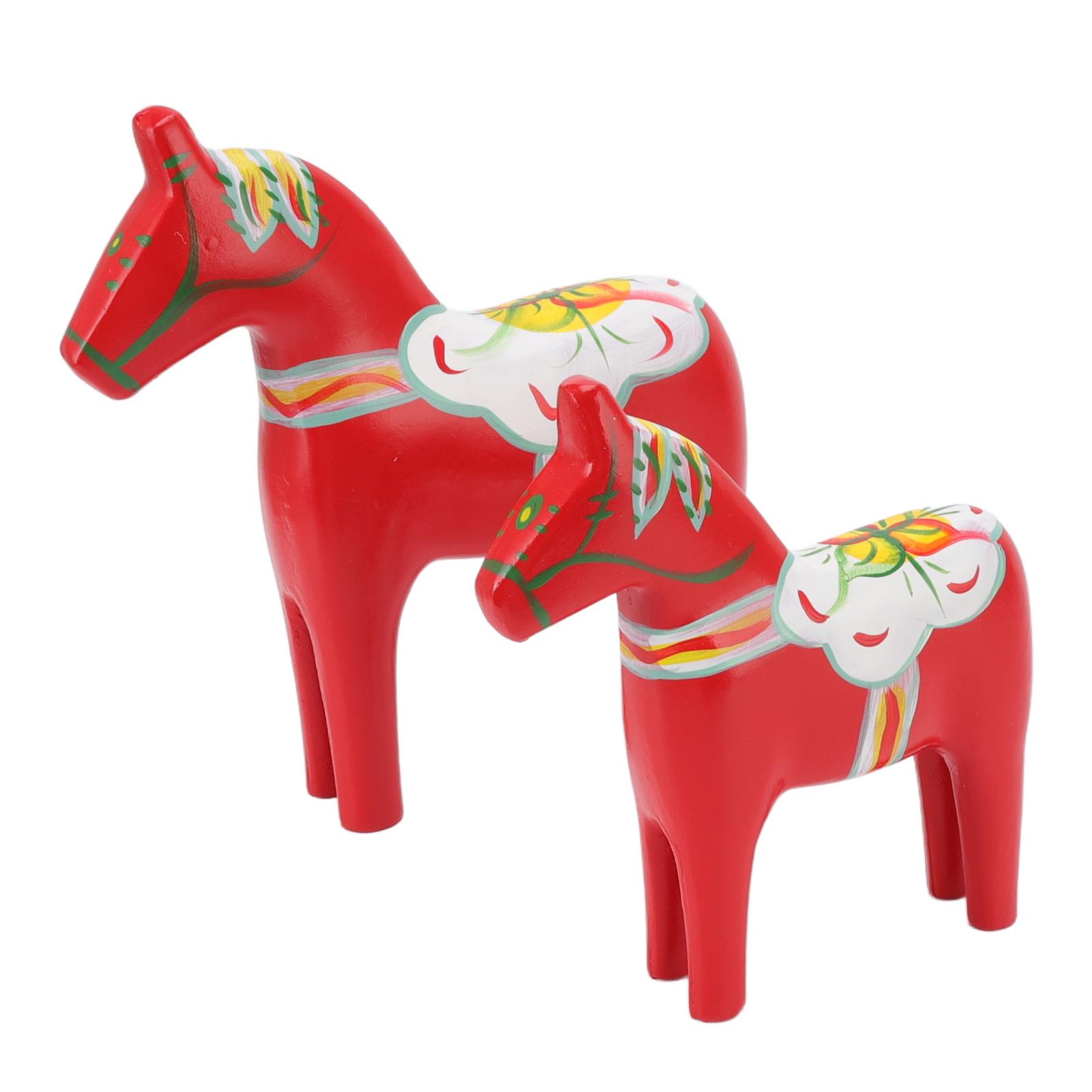 

1Pair Wooden Swedish Dala Horse Wooden Dalecarlian Horse Statue Figurine for Ornaments Decoration