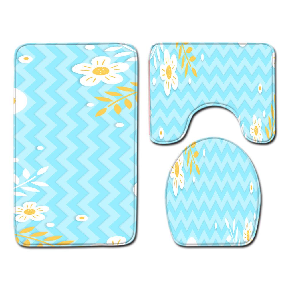 Striped Checkered Toilet Three-Piece Floor Mat Bathroom Three-Piece Carpet Doormat