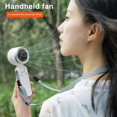 Personal Cooling Fan Digital Display Strong Airflow Low Noise Hand-held Folding High-speed Turbo Fan Hanging Neck Fan