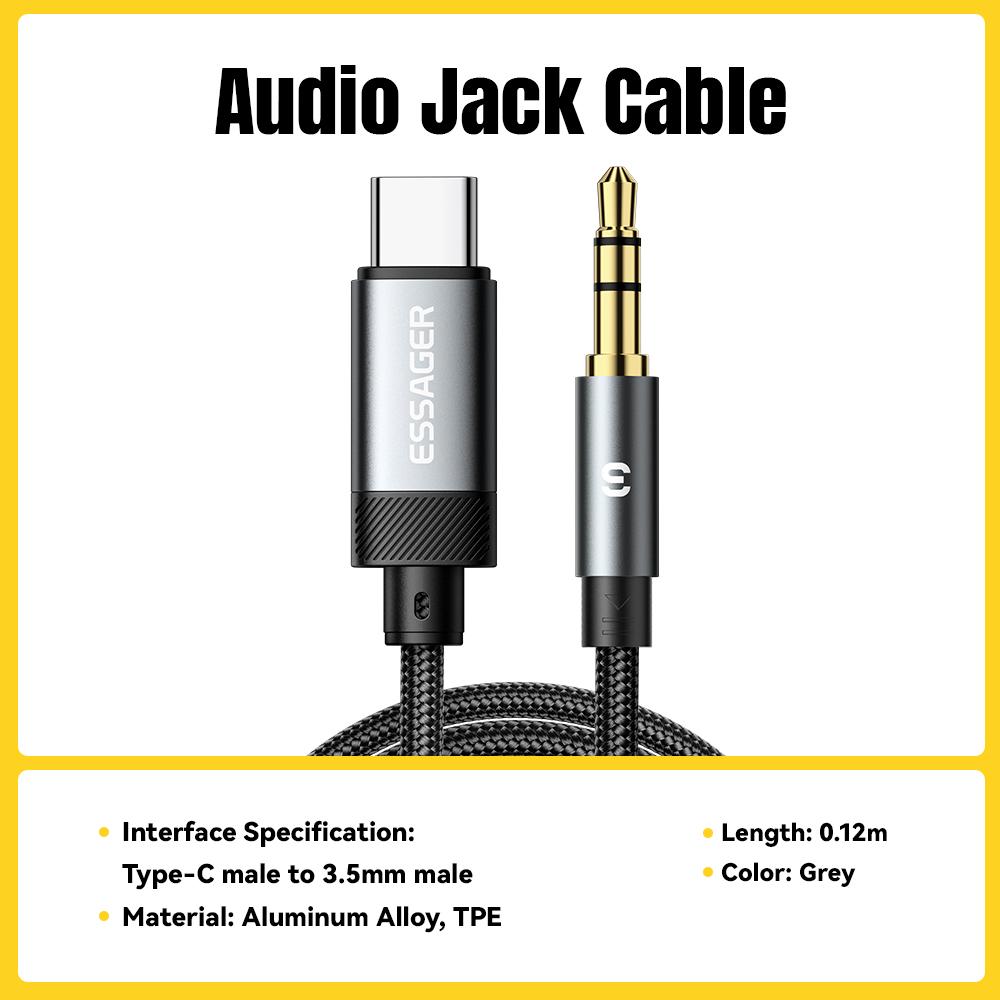 ESSAGER ES-YP22 Type-C To 3.5mm Audio Adapter Cable for Phones/Tablets Reversible Connector