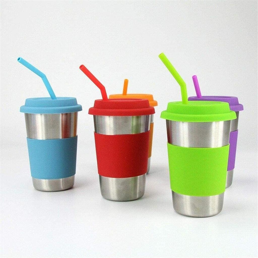 Tifanso 8 Pack Reble Regular Size Silicone Drinking Straws with 1 Cleaning Brushes, Extra long Flexible Coffee Drinking Standard Size Straws for 20oz