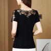 S-4XL Summer Short Sleeved O-Neck Women's T-Shirt Elegant Slim Sexy Hollow Out Drilling Mesh Lace Tops Blusas