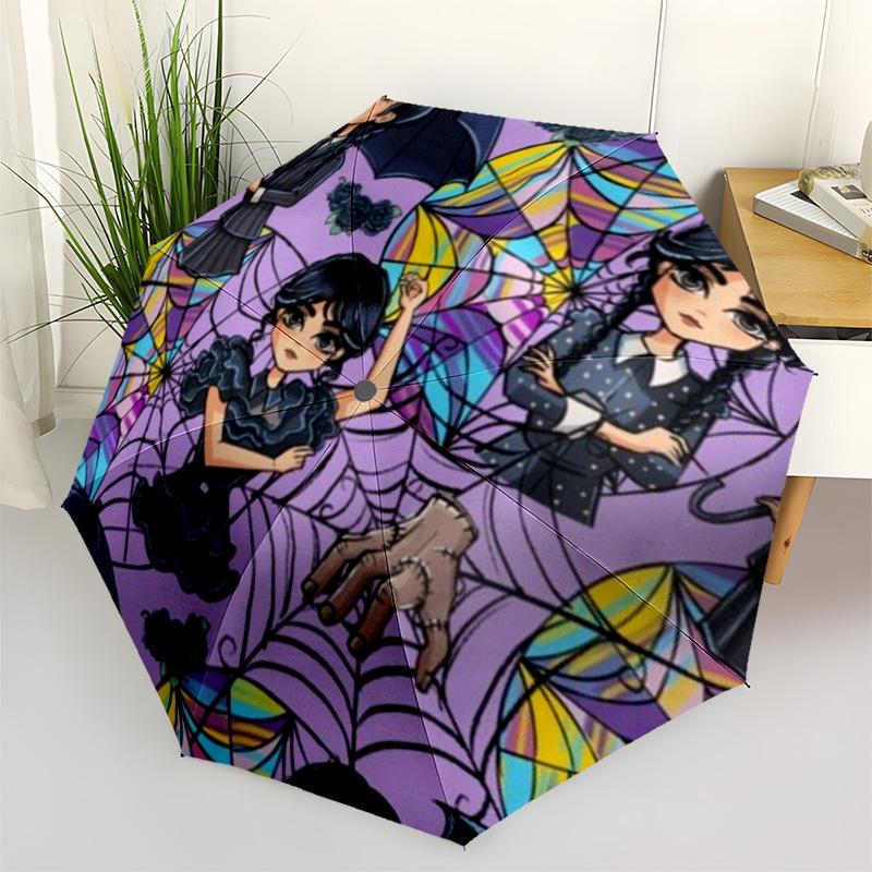 

1pc Wednesday Pattern Automatic Umbrella with 8-Rib Compact Design, Foldable & Portable for Outdoor Leisure,- Ideal Gift for Friends and Family, Outdo