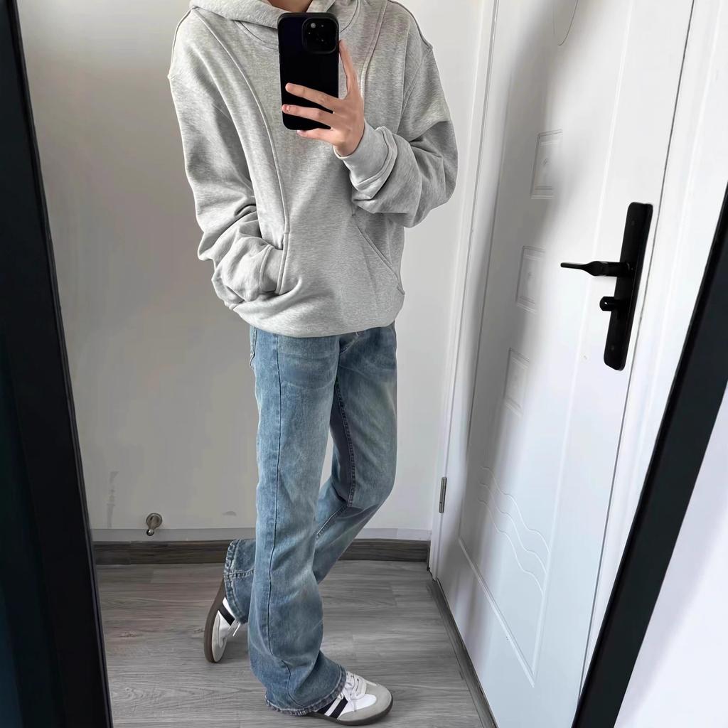 American retro light blue extended jeans men's and women's teen pants slim-fitting and thin straight and slightly pulled pants
