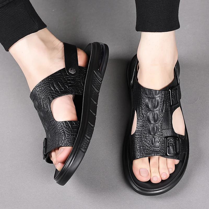 Fashion Summer Outdoor Beach Sandals Men's Slippers Leather Men High-quality  Shoes Leather Sandals for Men 2024 New Man's Walking Shoes
