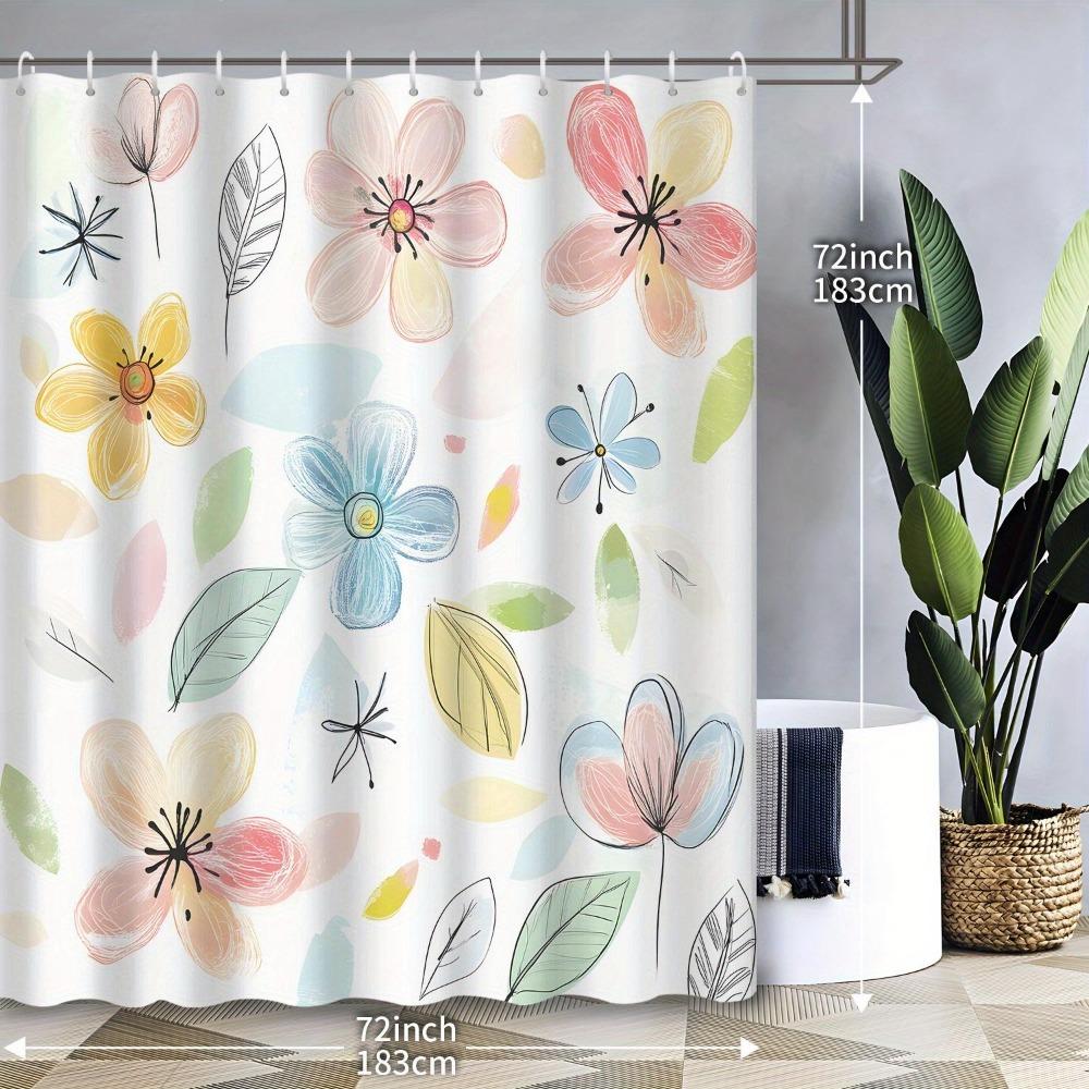 Colorful Floral Shower Curtain: Vibrant Flowers and Leaves for a Cheerful Bathroom Decor