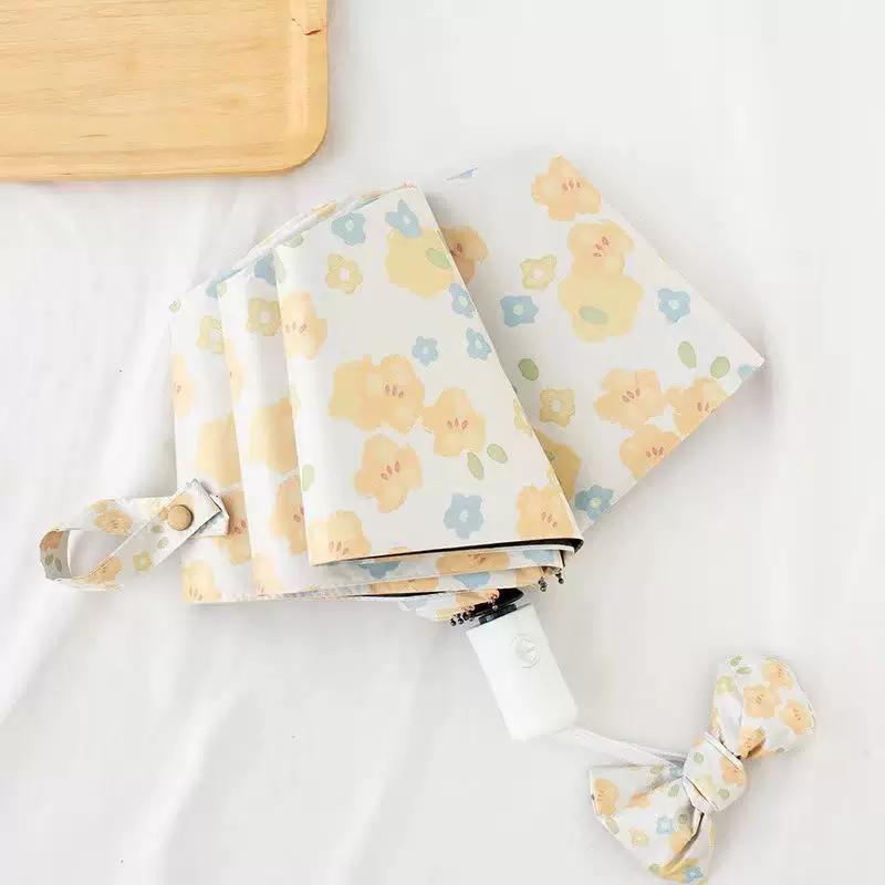 New Product, Fully Automatic Folding Umbrella, Dual-Purpose Sun and Rain Umbrella for Women, Yellow Floral Design, High Aesthetic Value, Ins-Style