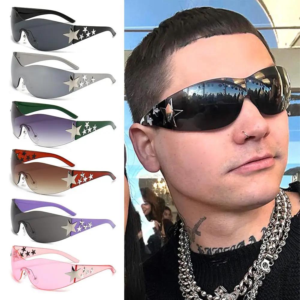 Cycling, Travel Women and Men Cool Fashion Shades UV400 Protection Sun Glasses Rimless Y2K Sunglasses Wrap Around Stars Decor