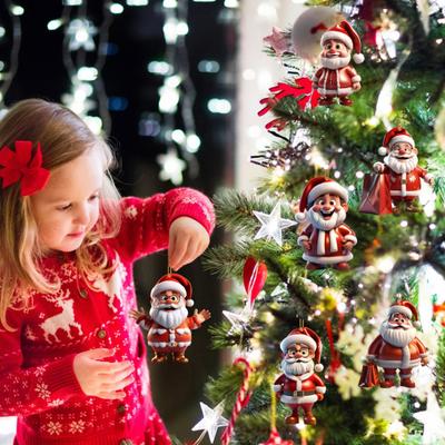 Santa Claus Ornament 2D Acrylic Cartoon Santa Claus Christmas Hanging Decoration for Christmas Tree Doors Windows Walls Decor