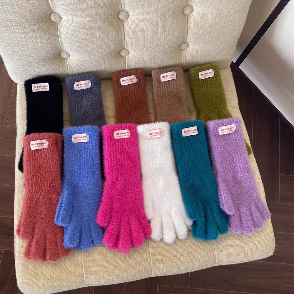 Y2K Candy Color Gloves Anti-cold Mittens Cute Soft Plush Finger Gloves Girls
