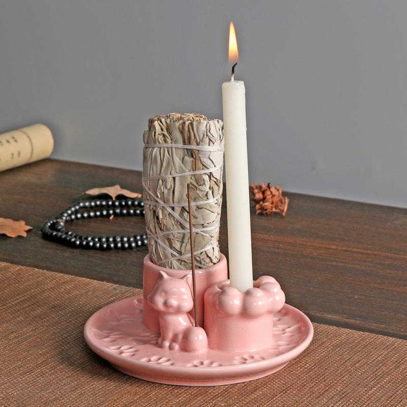 Nordic White Ceramic Incense Candle Holder - Minimalist Sage Dish for Atmosphere Decor.