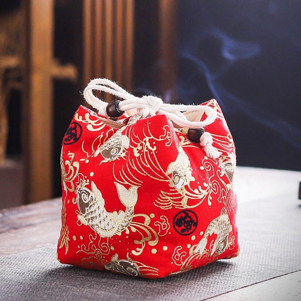 Canvas Chinese Style Handbag Cloud Square Flower Wrist Bag Elegant Tea Set Storage Bag  Streetwear
