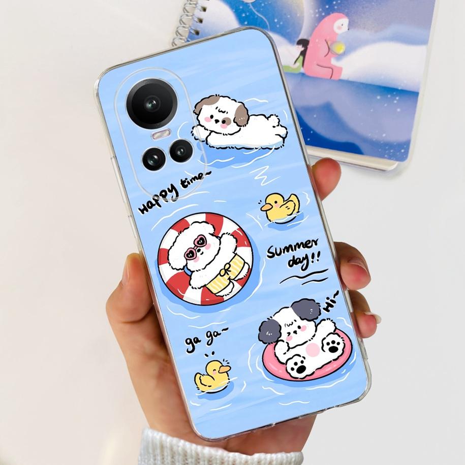 For Oppo Reno 10 Pro 5G Case Reno 10 Phone Case Fashion Flower Cartoon Clear Silicone Shockproof Cover For Reno10 Pro Plus Coque
