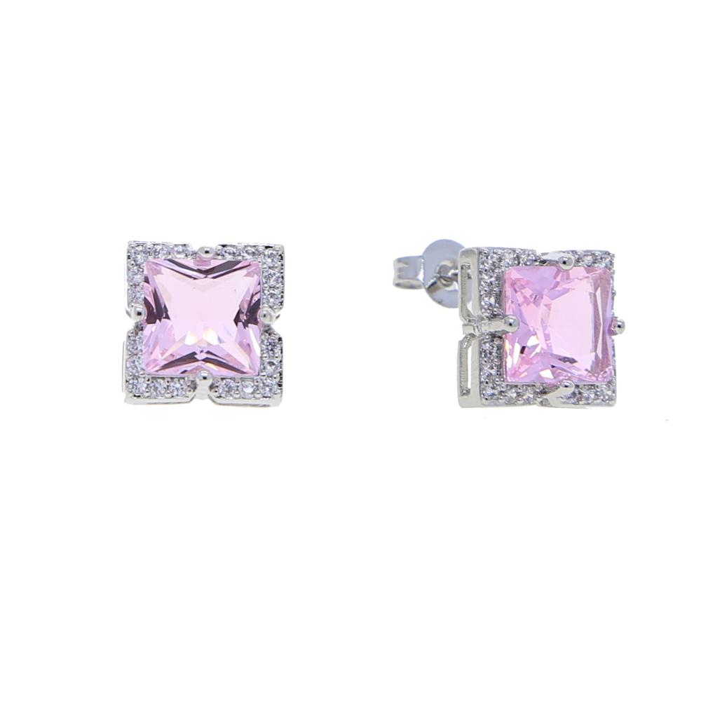 Promotion Fashion Square Heart Charm Earrings Iced Out Bling Pink Cubic Zirconia Pierced Stud Earrings Women Jewelry