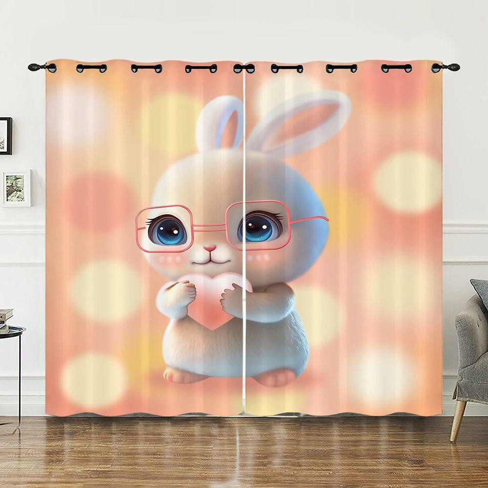 Curtains Cute Animal Rabbit Cat Curtains Bedroom Living Room Blackout Curtain Punching