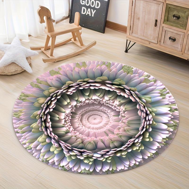 3D Mandala Flower Round Rug Flannel Printed Carpet Zen Art Design Home Decor Cozy Soft Floor Mat Living Room Indoor Use