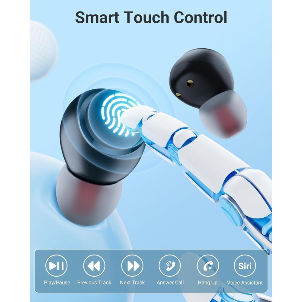 Wireless Earbuds Bluetooth 5.4 Headphones with Mic LED Power Display IPX7 Waterproof Earphones for Phone Sports Exercise Running Working Gym TV PC 