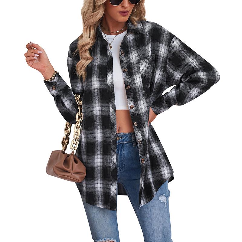 Autumn/Winter 2025 Women's Plaid Boyfriend-Style Loose Shirt