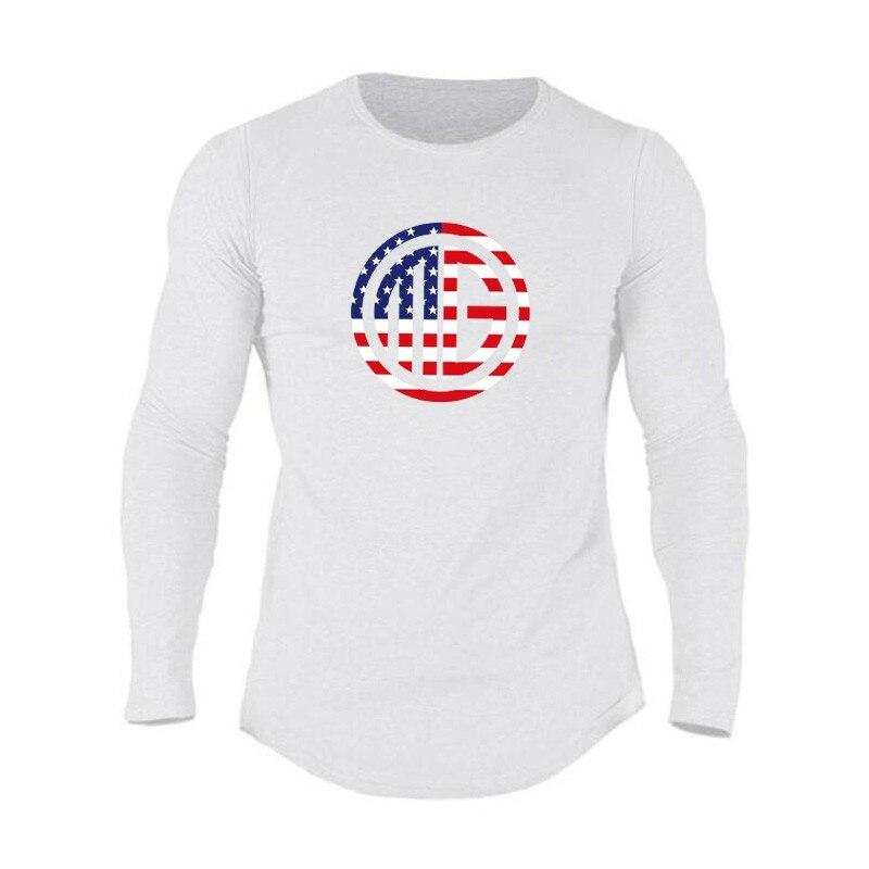 

Muscleguys осенняя спортивная удобная тонкая простая мужская футболка с длинными рукавами для бодибилдинга Tough Man XXL белый