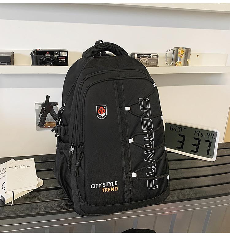 

School bag new high-value retro tooling trendy cool backpack junior high school students casual simple lightweight large-capacity backpack чорний