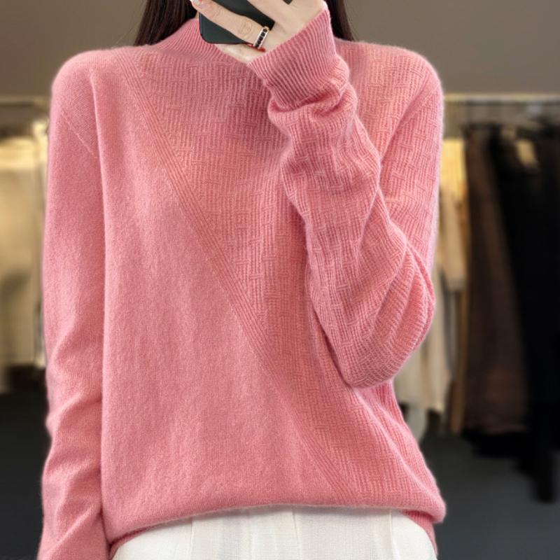 Tragefertiger Halbhoher Rollkragen Cardigan Herbst und Winter Weich und Klebrig Hautfreundlich Kaschmir Gestricktes Basic-Shirt Modischer und Vielseitiger Pullover