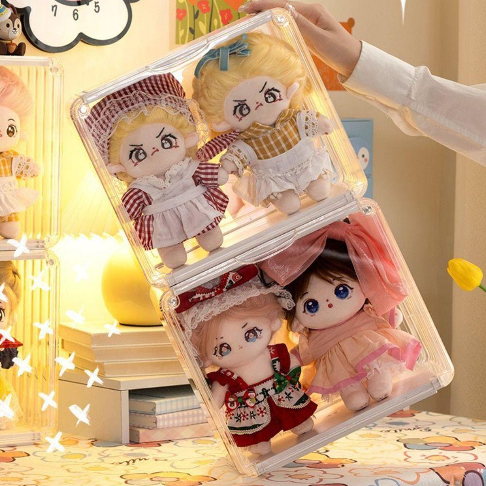 

Diy Hand-made 20cm Cotton Doll Storage Box Transparent Figures Display Box Living Room прозорий