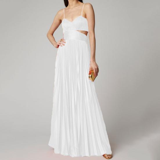 Bandeau Ärmellos Rückenfrei Hohe Taille A-Linie Trägerkleid Taille Ausgeschnitten Stickerei Plissiert Groß