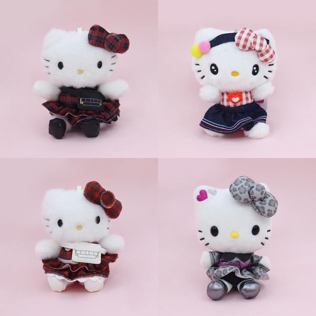 Cute Hello Kitty Plush Pendant With Plaid And Leopard Print Dress Decor For Girls Gift
