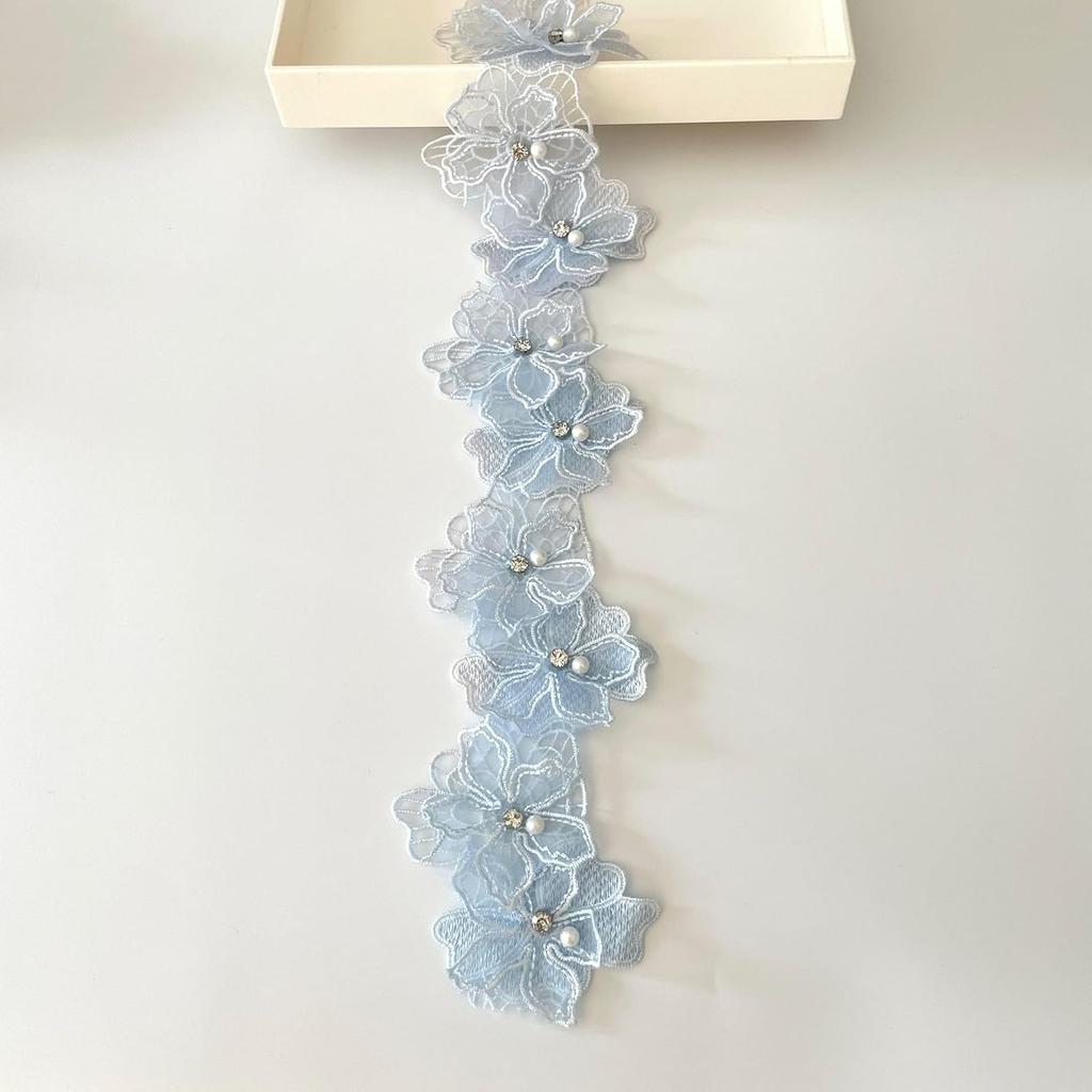 1 Yard Multi-Color Pearl Flower Embroidery Lace Fabric Trim DlY Clothing Decoration Accessory 6.5CM Wide