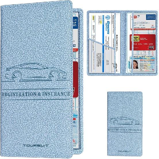 TOURSUIT Car Registration And Urance Card Holder, Vehicle License Document Glove Box Compartment Organizer, Essential Car Wallet Case For Driver Auto