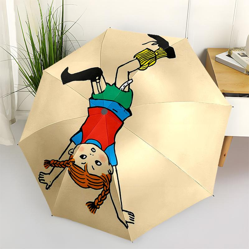 

Pippi Longstocking Themed Travel Umbrella-8 Ribs Automatic Opening and Closing, Portable Folding Design, Compact and Stylish Umbrella Suitab