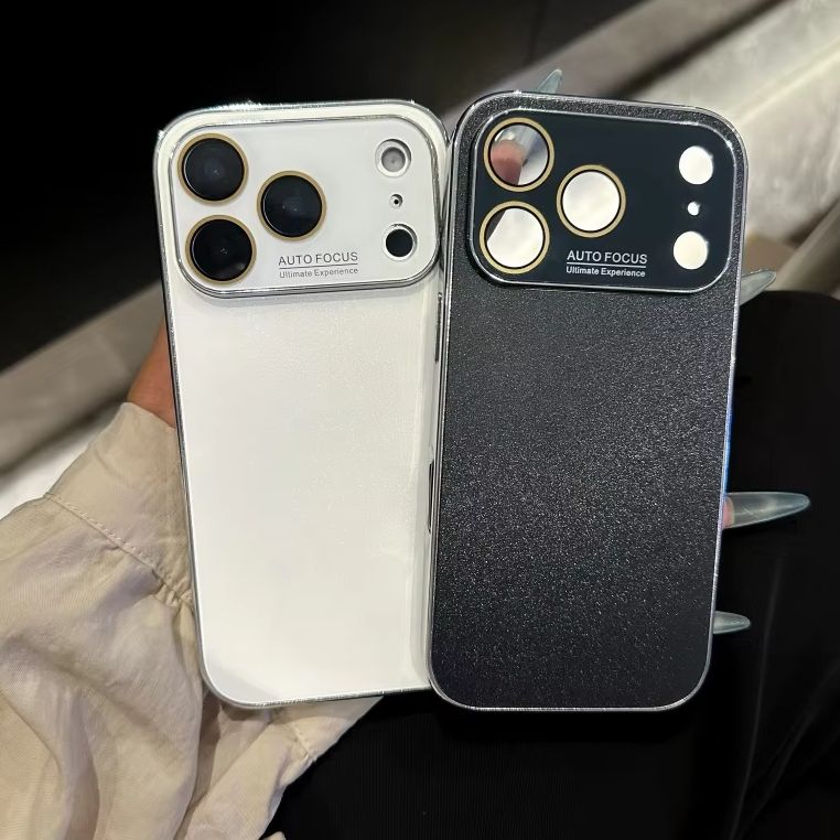 Luxury Crystal Glass Large Camera Original Matte Case for iPhone 17 16 15 14 13 Pro Max 17Promax Shockproof Plating Armor Funda