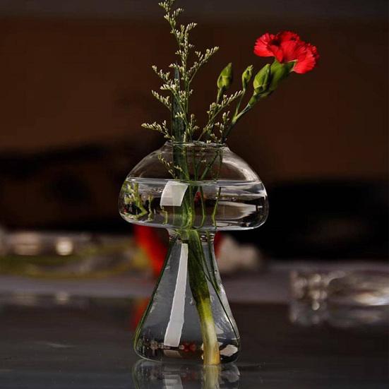 Glass Mushroom Vase Clear Small Bud Flower Vase Cute Mushroom Propagation Stations for Home Room Kitchen Office Windowsill Decoration