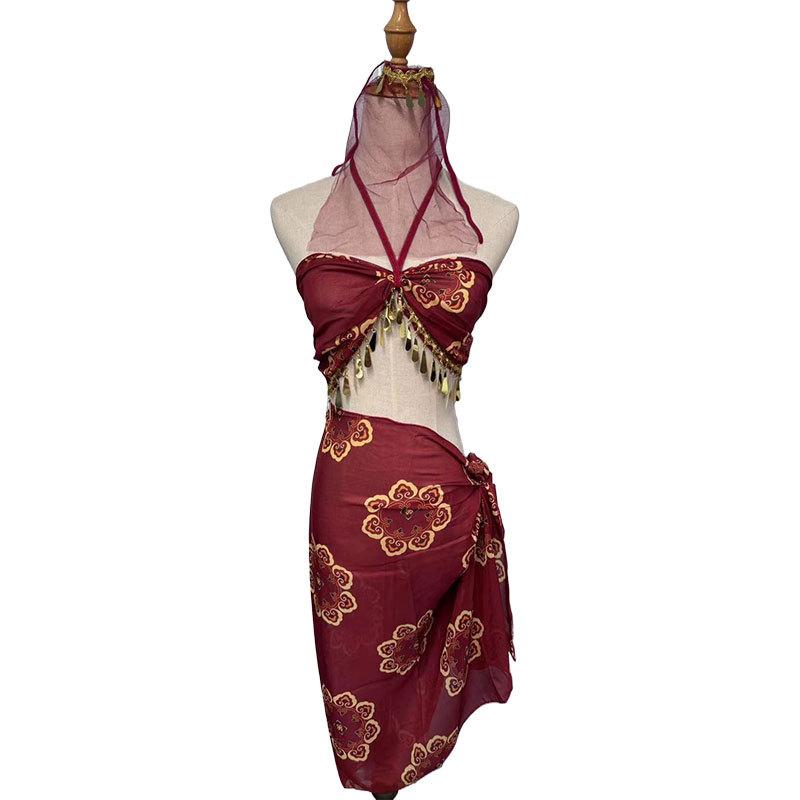 Han and Tang exotic dancer belly pocket uniform Dunhuang pure desire erotic underwear free side open Hanfu erotic suit
