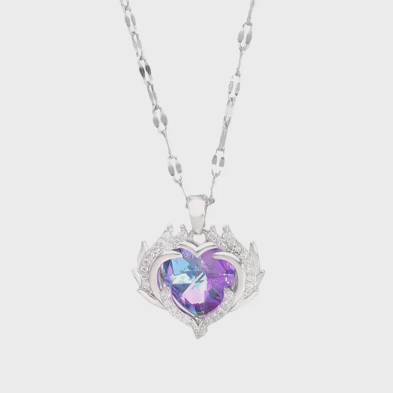 Titanium Steel Ocean Heart Necklace: Women's Light Luxury Colorful Heart Pendant