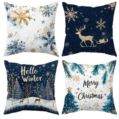 Festive Christmas & Winter-Themed Pillow Covers: Hello Winter, Merry Christmas Designs! New Year Home Decoration Short Plush Mat