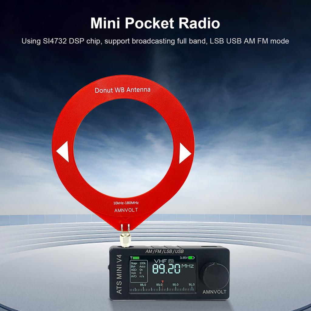 AMNVOLT V4 ATS MINI Radio with Headphone Amplifier Portable AM FM Radio Receiver 1.9inch IPS Screen for Indoor Outdoor