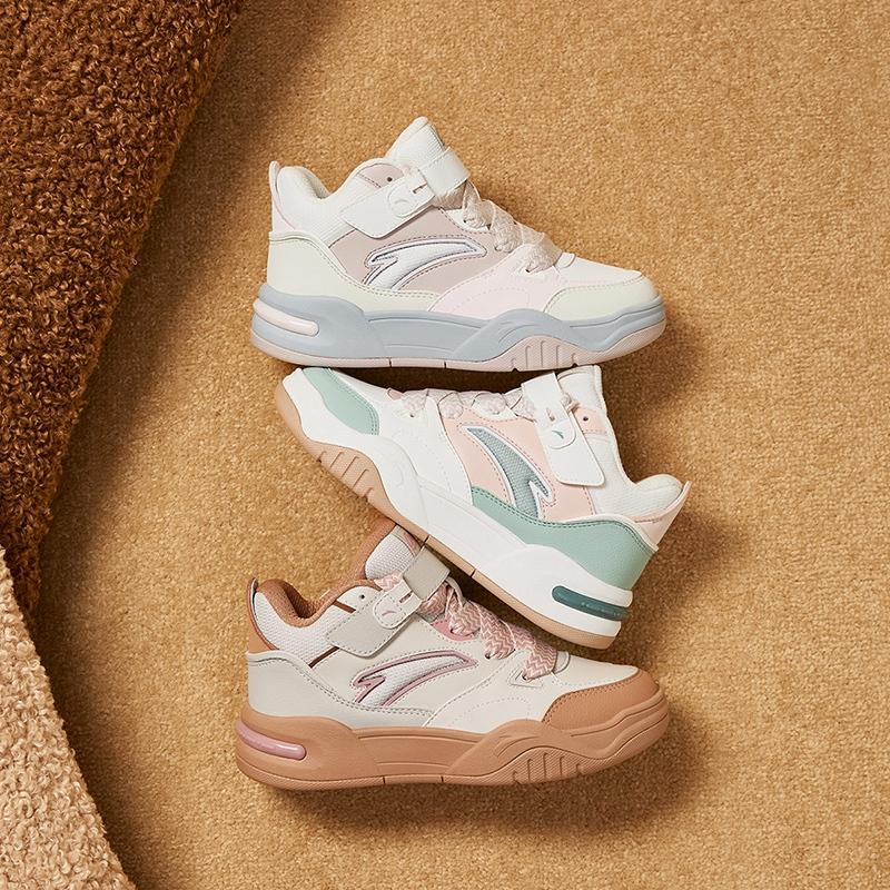 Anta Kids Bread Shoes Synthetic Leather Comfortable Versatile Non-Slip Wear-Resistant Mid-Top Sneakers Kids Sneakers White Pink A22448004-1