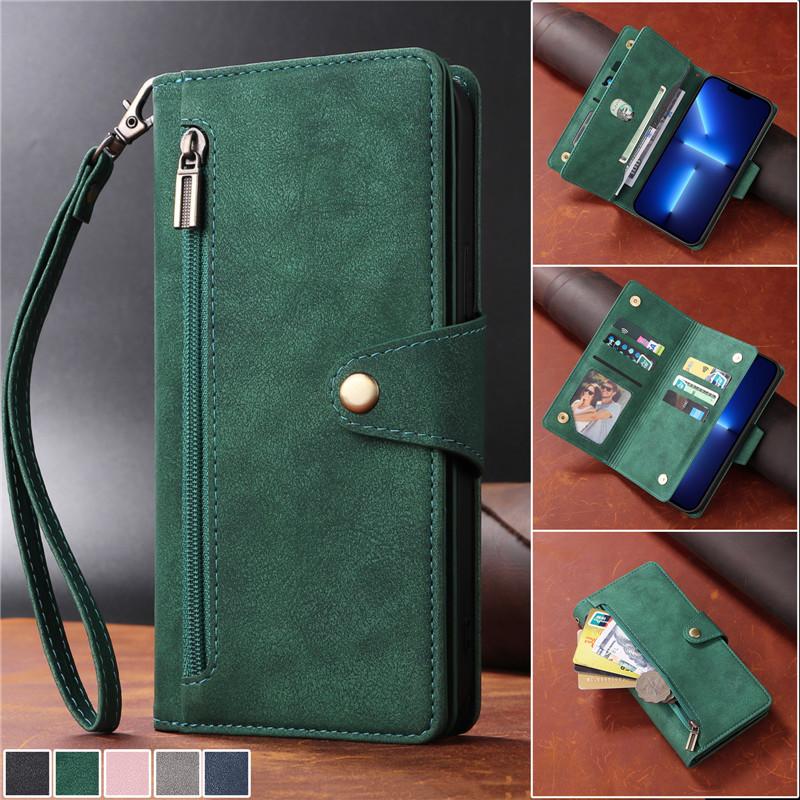 Lanyard Reißverschluss Leder Geldbörse Karten Handyhülle Für iPhone 17 Air 16E 15 Pro Max 14 Plus 13 12 11 XS Max XR X Geldbörse Klappständer Abdeckung