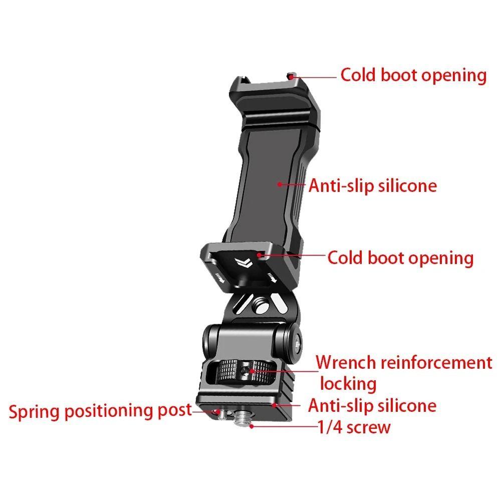 Multi-functional Camera Phone Clamp 1/4'' Screw Vertical Shooting Cell Phone Tripod Clamp 360° Rotatable Cold Shoe Mount