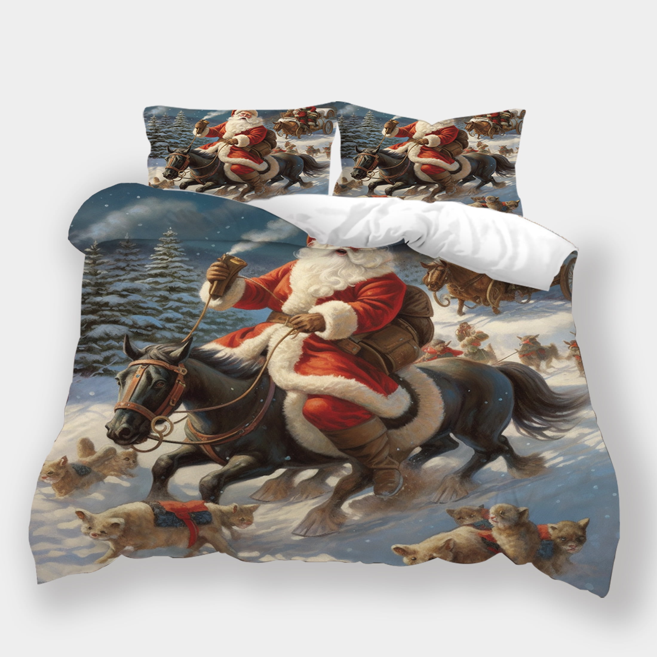 

Christmas Duvet Cover Cartoon Santa Claus Elk Printed Comforter Cover Kid Festival Bed Gift Cute Bedding Suit Warm And Soft EU Single(135*200cm)3pcs