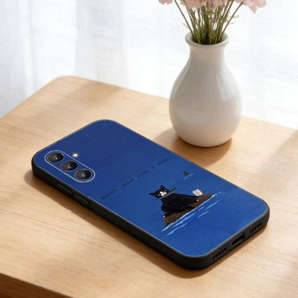 Black Whimsical Cat Phone Case For Samsung Galaxy A73,A21s,A22,A31,A52,A53,A71,A41Soft Black Shell