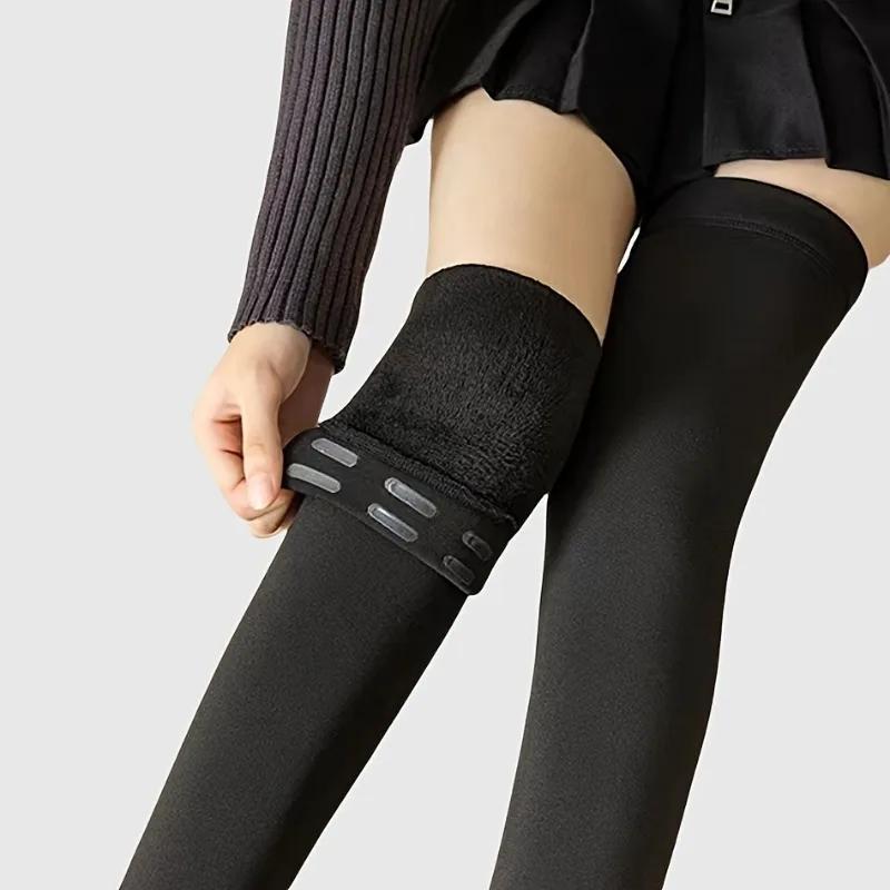 Plus Size Non Slip Silicone Warm Plush Lined Over The Knee Socks Women JK Style Thigh High Autumn Winter Stockings