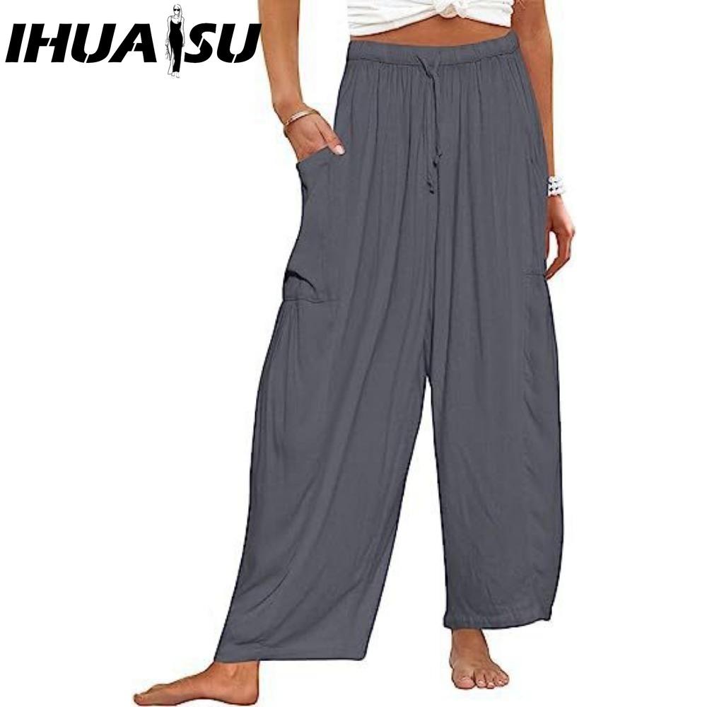 

IHUASU Женские модные повседневные однотонные брюки и капри с принтом и высокой талией XXXL серый