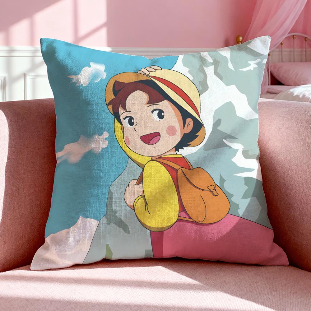 Cartoon Hheidi Girl Of The Alps Cushion Cover Breathable Linen Pillowcase Summer Odorless Eco-Friendly Invisible Zipper Washable
