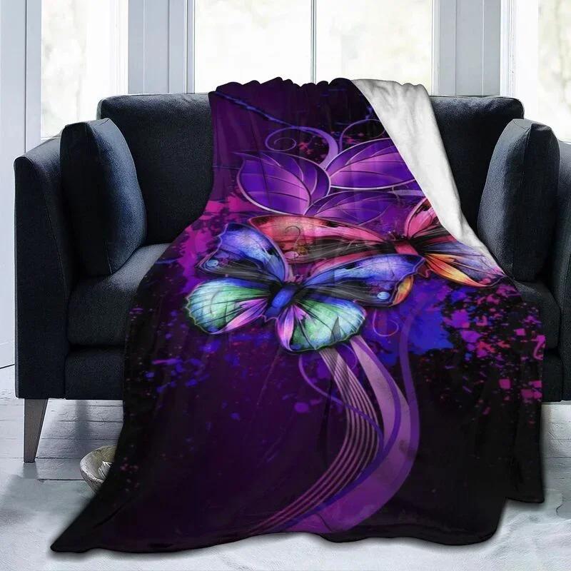 Cartoon Butterfly Pattern Throw Flannel Blanket Chic Super Soft Warm Plush Blanket for Bedroom Couch Sofa Decoration