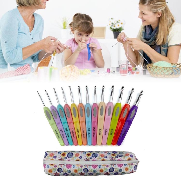 13Pcs Metal Crochet Hook to Beginner and Adults, Ergonomic Soft Grip Crochet Needle with Stainless Tip Crochet Hook Set