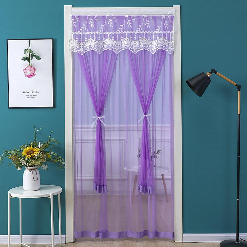 1PC Door Curtain Home Decoration Polyester Pleated Anti Mosquito Lace Embroidery Self Adhesive Double Layer