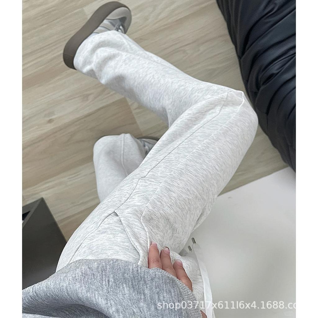 Women's Elastic Waist Straight Sweatpants Fleece Lined Loose Plus Size Micro Flare Casual Sports Trousers